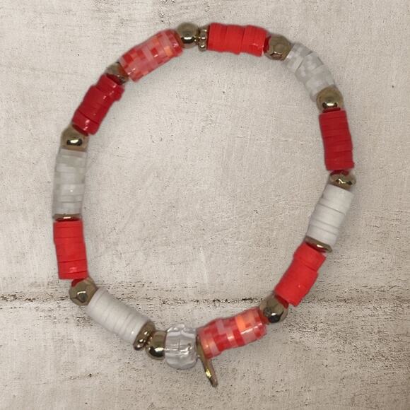 Flip Flop Charm & Heishi Clay Beads Colorful Handmade Beach Vibes Bracelet Set - Picture 4 of 5